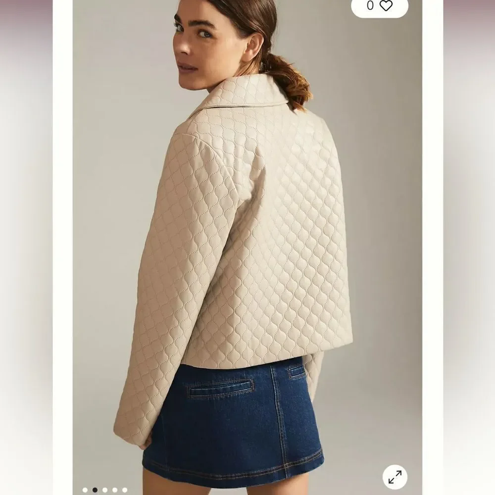 Free People/Anthropolgie Greylin Vegan Leather Quilted Jacket, Cream/Tan, Medium